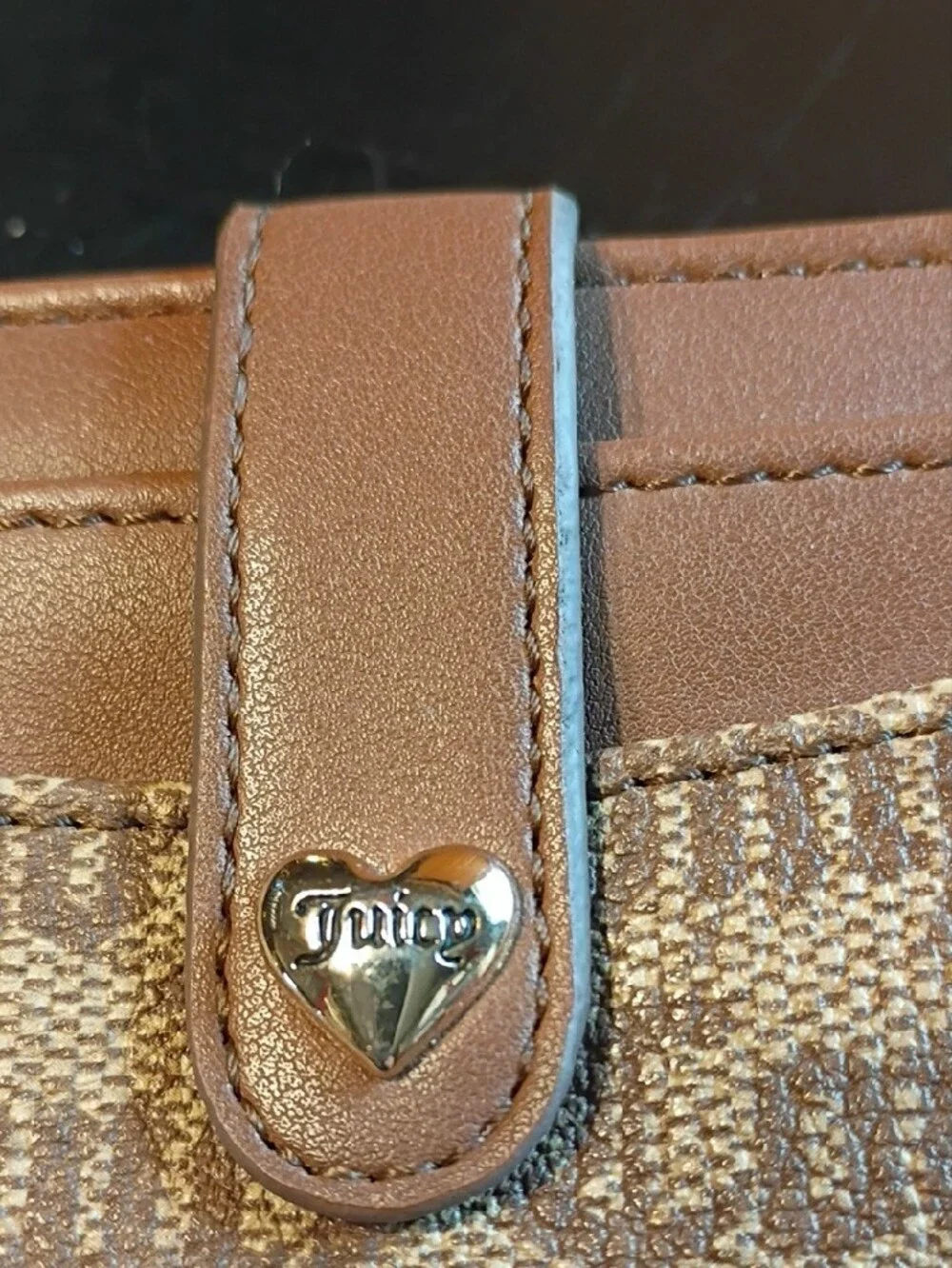 Juicy Couture Brown Logo Card Case with Heart Charm